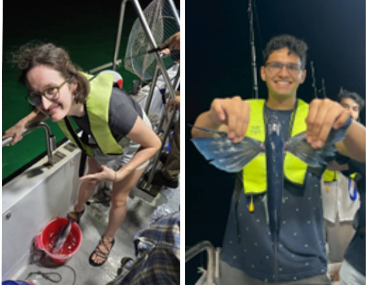 Anezka Karpfova and Nathaniel Thomas show off their fish